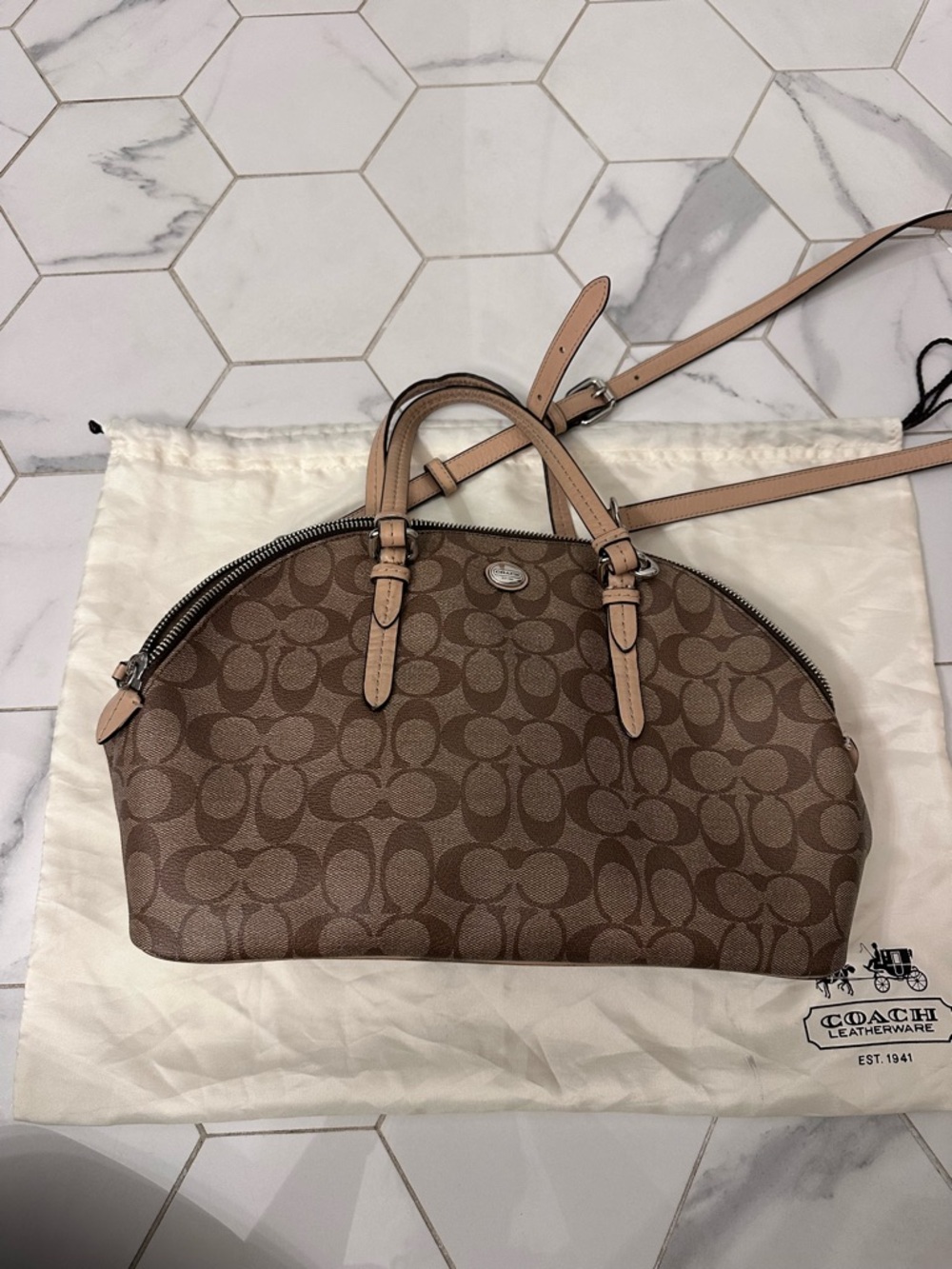 Coach Brown Satchel with Tan Trim